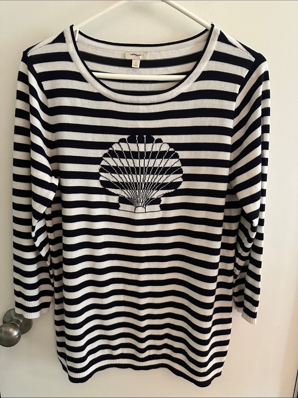 Talbots Striped Black & White Long-Sleeve Shell Motif Top